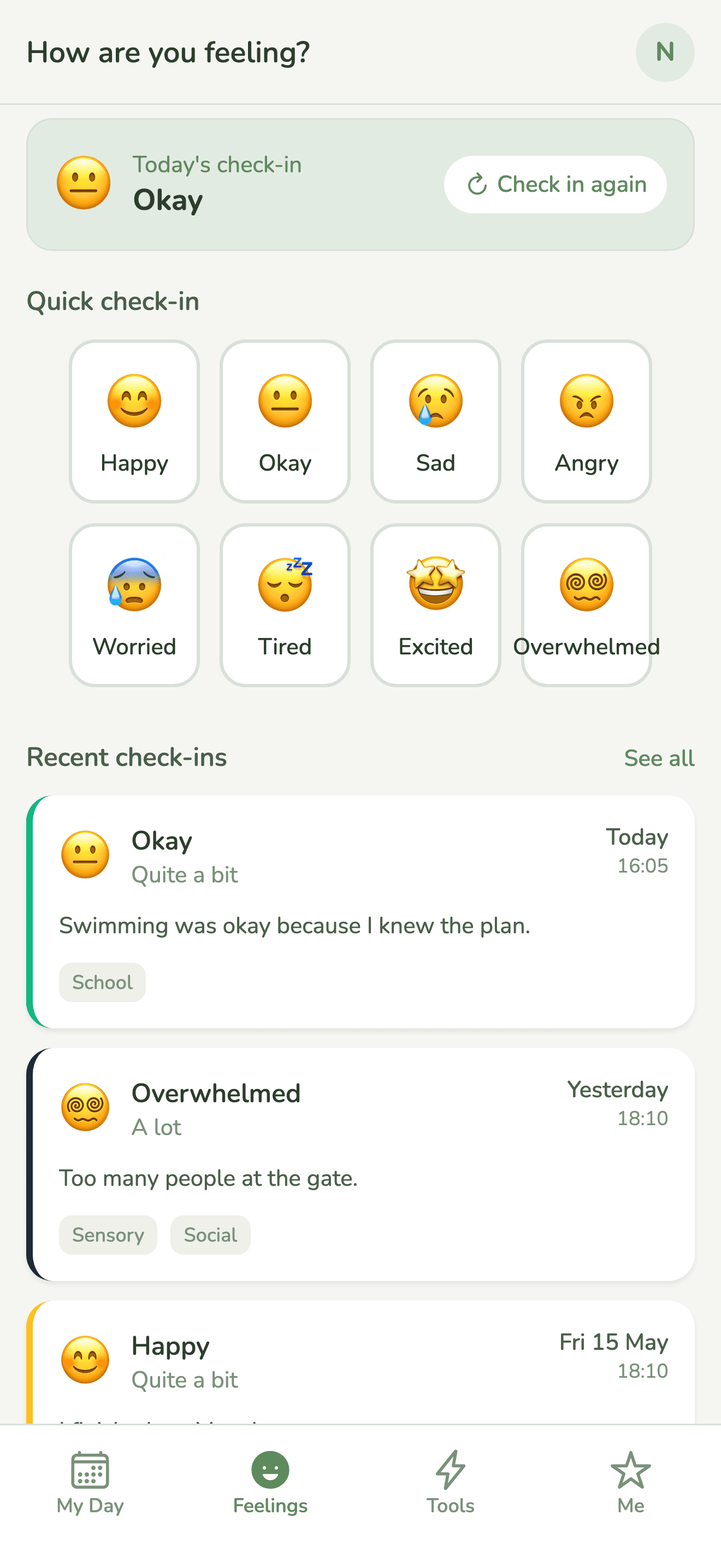 Young person's feelings history